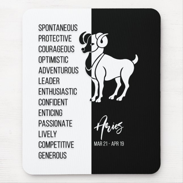 Aries Zodiac Sign Mousepad, Black & White Mouse Pad (Front)