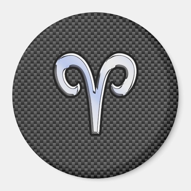Aries Zodiac Sign on Carbon Fibre Style Magnet (Front)
