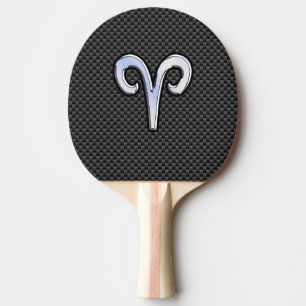 Aries Zodiac Sign on Carbon Fibre Style Ping Pong Paddle