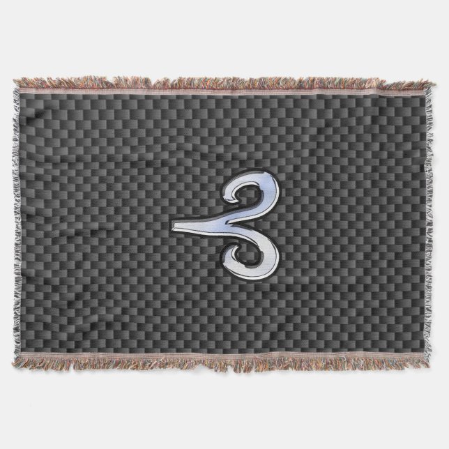 Aries Zodiac Sign on Carbon Fibre Style Throw Blanket (Front)