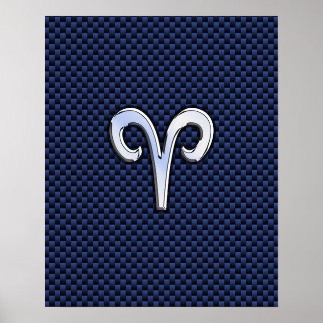 Aries Zodiac Sign on Navy Blue Carbon Fibre Print (Front)