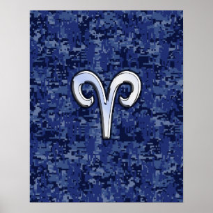 Aries Zodiac Sign on Navy Blue Digital Camo