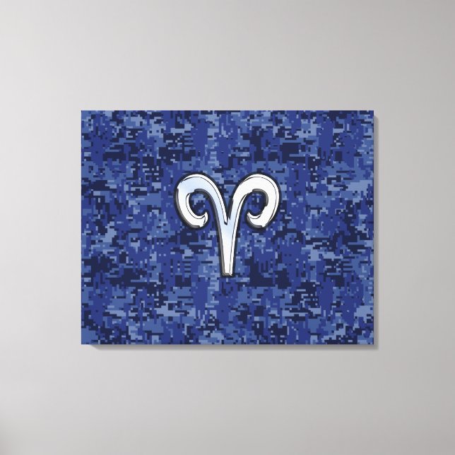 Aries Zodiac Sign on Navy Blue Digital Camo (Front)