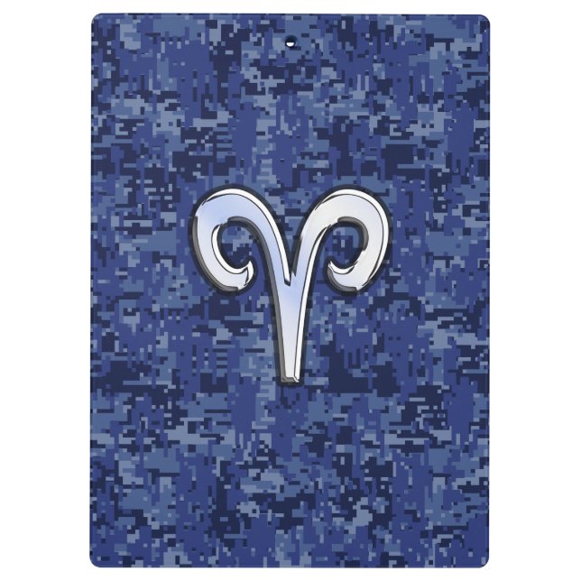 Aries Zodiac Sign on Navy Blue Digital Camo Clipboard (Back)