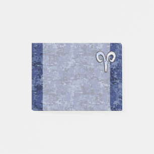 Aries Zodiac Sign on Navy Blue Digital Camo Decor Post-it Notes