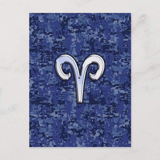 Aries Zodiac Sign on Navy Blue Digital Camo Postcard (Front)