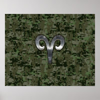 Aries Zodiac Sign on Woodland Green Digital Camo