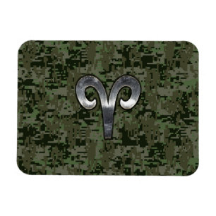 Aries Zodiac Sign on Woodland Green Digital Camo Magnet