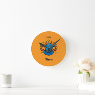 Aries Zodiac Sign Pop Art Retro Ram Illustration Round Clock