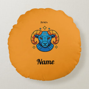 Aries Zodiac Sign Pop Art Retro Ram Illustration Round Cushion