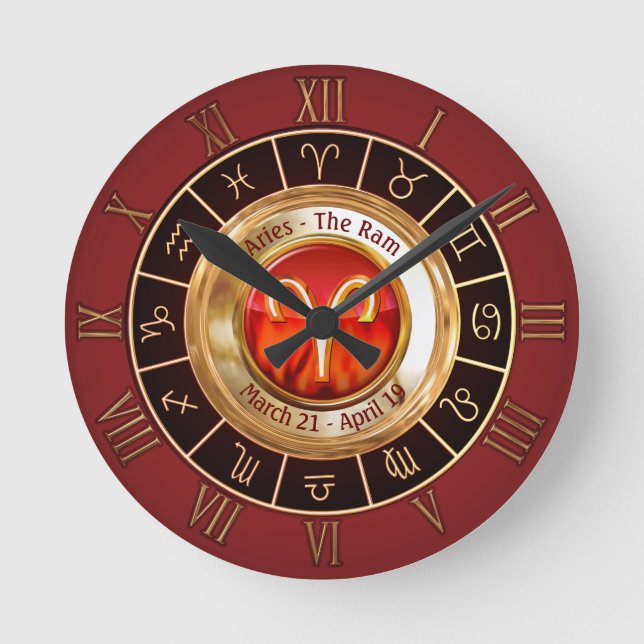 Aries Zodiac Sign Round Clock (Front)