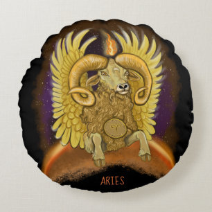 Aries Zodiac Sign Round Cushion