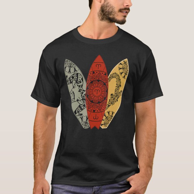 Aries Zodiac Sign Surfboard Surfing Horoscope T-Shirt (Front)