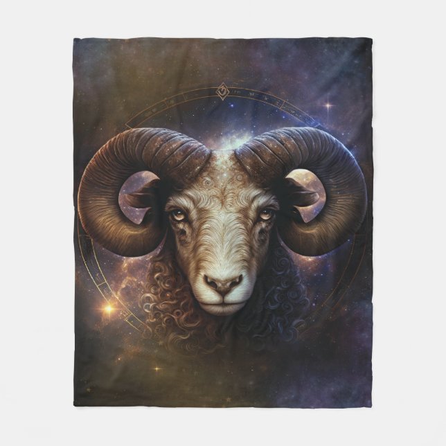 Aries Zodiac Sign Watercolor Design Fleece Blanket (Front)