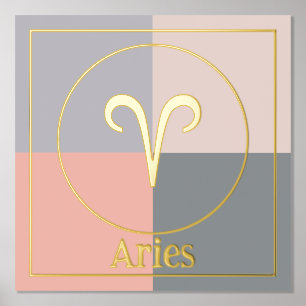 Aries Zodiac Star Sign Grey Pink Gold