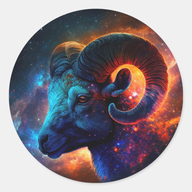 Aries Zodiac Star Sign Round Sticker (Front)