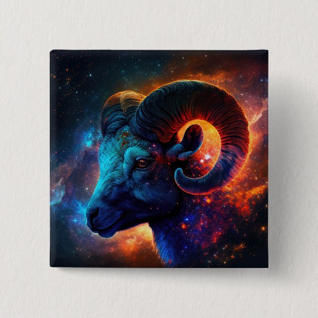 Aries Zodiac Star Sign Square Button (Front)