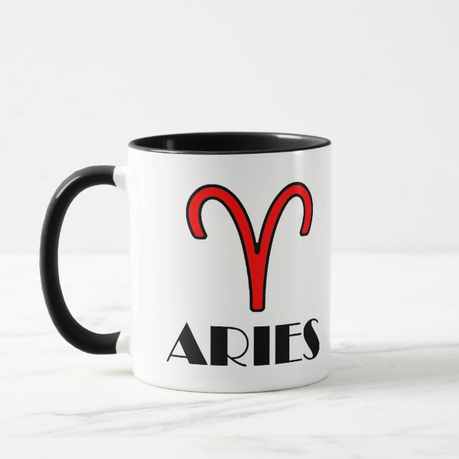Aries Zodiac Symbol 11 oz. com Designer Mug in Red (Left)