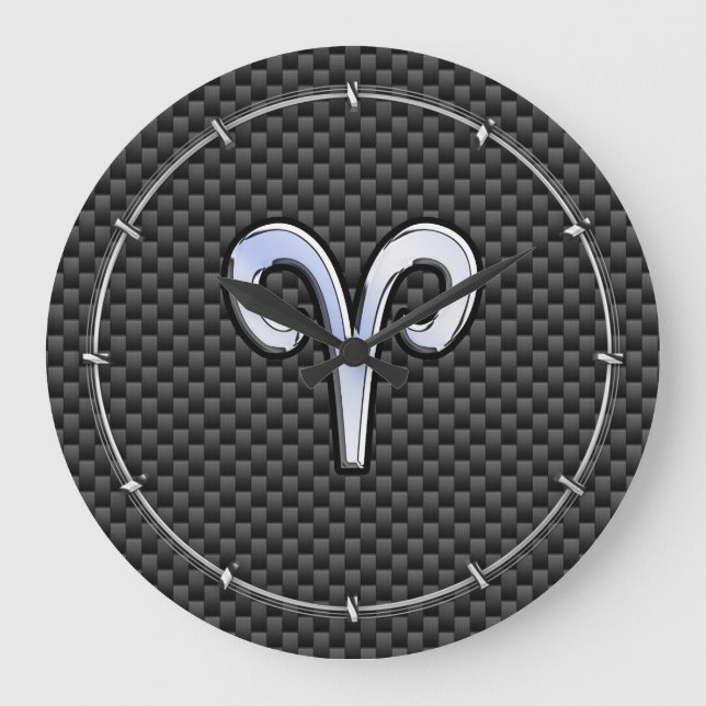 Aries Zodiac Symbol Black Carbon Fibre Decor Large Clock (Front)