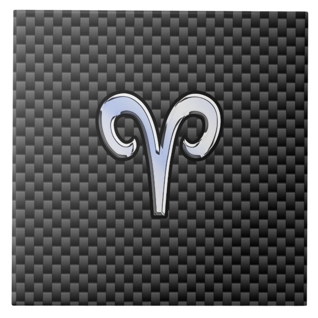 Aries Zodiac Symbol Black Carbon Fibre Decor Tile (Front)