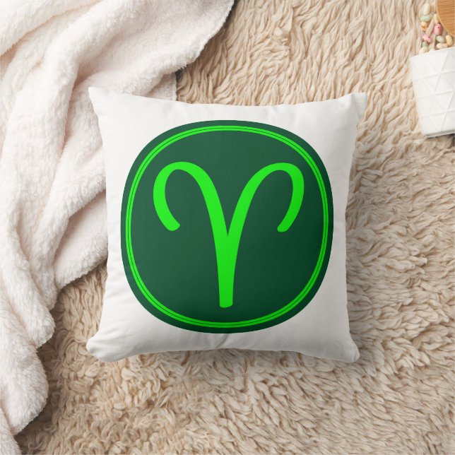 Aries Zodiac Symbol Green Mix Cushion (Blanket)