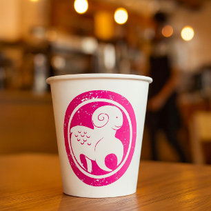Aries Zodiac Symbol Grunge Pink Ram Astrology Paper Cups