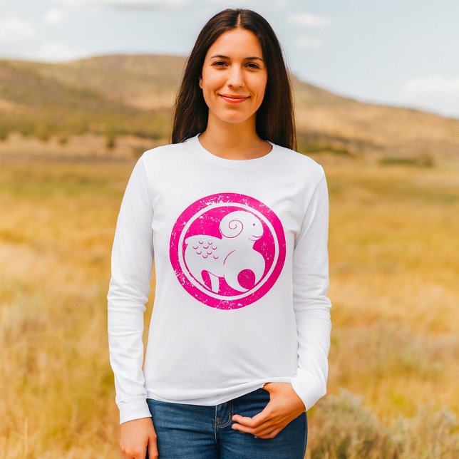 Aries Zodiac Symbol Grunge Pink Ram Astrology T-Shirt (Creator Uploaded)
