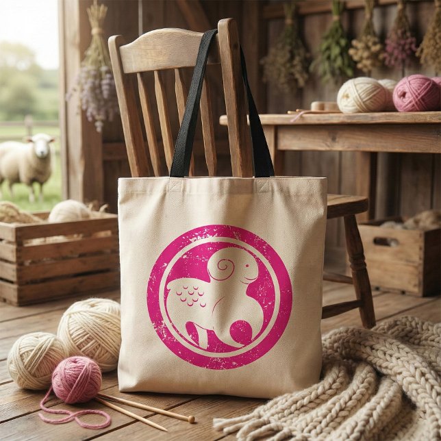 Aries Zodiac Symbol Grunge Pink Ram Astrology Tote Bag (Creator Uploaded)