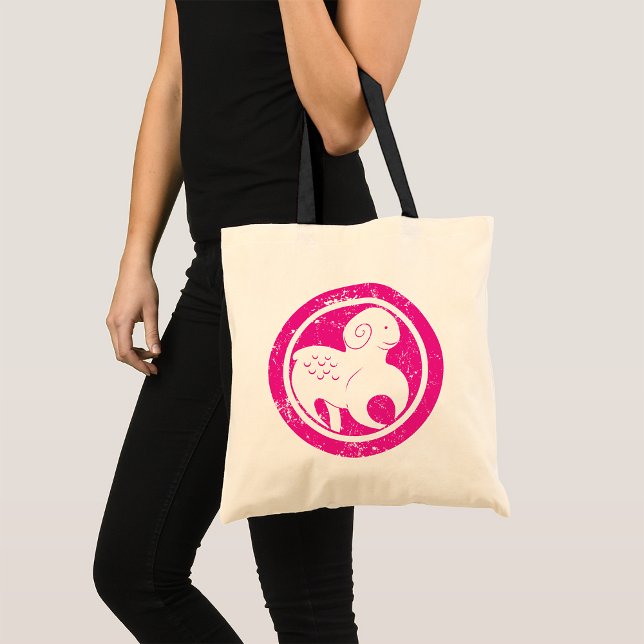 Aries Zodiac Symbol Grunge Pink Ram Astrology Tote Bag (Creator Uploaded)