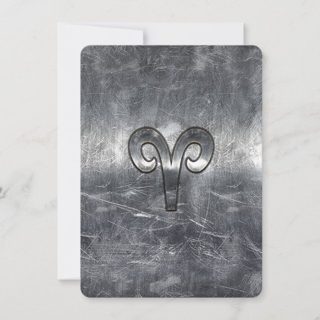 Aries Zodiac Symbol in Silver Distressed Style (Front)