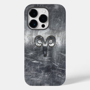 Aries Zodiac Symbol in Silver Distressed Style Case-Mate iPhone 14 Pro Case