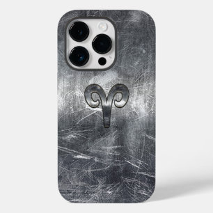 Aries Zodiac Symbol in Silver Distressed Style Case-Mate iPhone 14 Pro Case