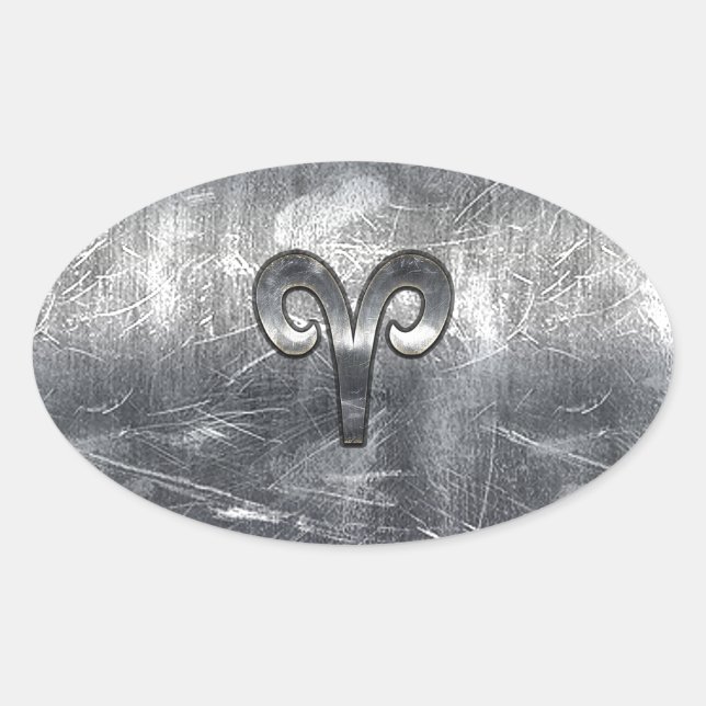 Aries Zodiac Symbol Industrial Style Oval Sticker (Front)
