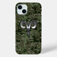Aries Zodiac Symbol Woodland Digital Camouflage