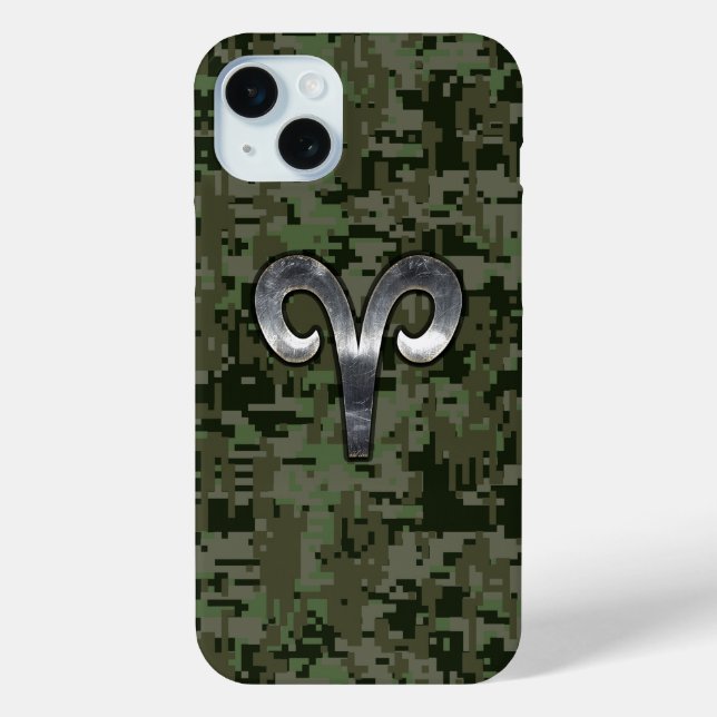 Aries Zodiac Symbol Woodland Digital Camouflage Case-Mate iPhone Case (Back)