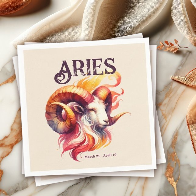 Aries Zodiac Themed Birthday Party Napkin (Watercolor Aries Zodiac-Themed Party Suite | Coordinate with Party Supplies Like These Napkins!)