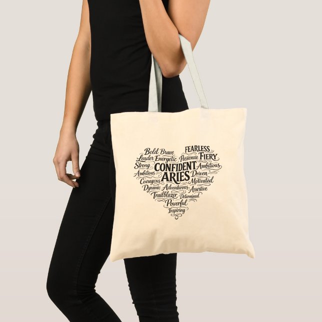 Aries Zodiac Tote Bag | Word Cloud Design (Front (Product))