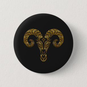 Aries Zodiac - Tribal Gold 6 Cm Round Badge