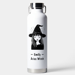 Aries Zodiac Witch Whimsical Celestial Horoscope Water Bottle