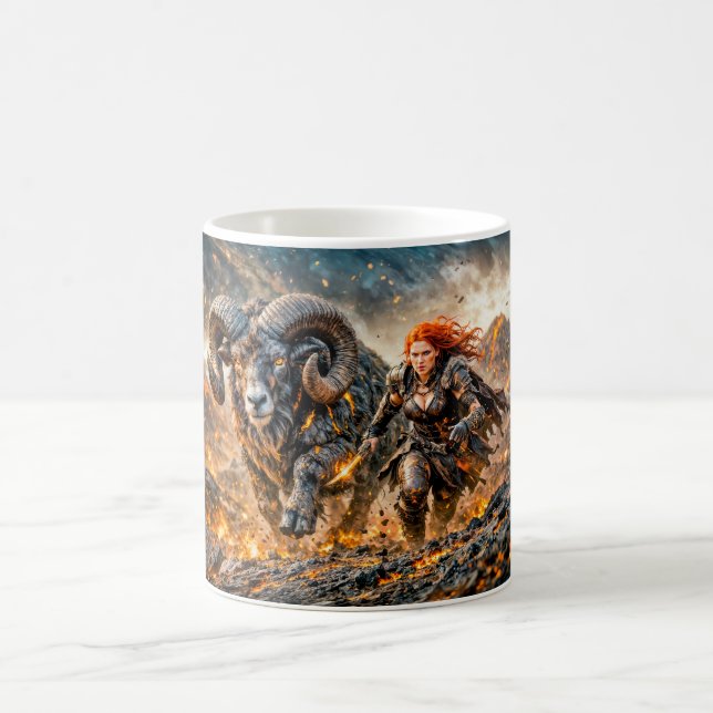 Aries Zodiac with Warrior and Charging Ram Coffee Mug (Center)