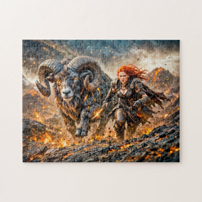 Aries Zodiac with Warrior and Charging Ram Jigsaw Puzzle (Horizontal)