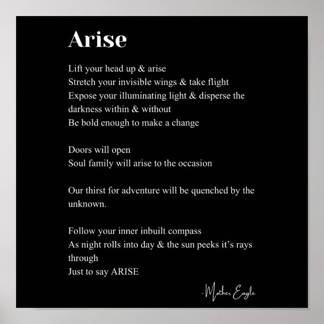 Arise poem poetry black white wall art decor (Front)