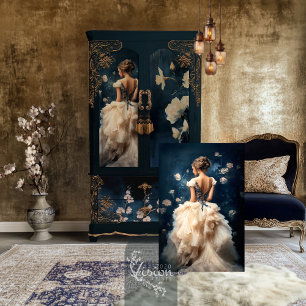 Aristocrat Lady Elegant Portrait Navy Blue Tissue Paper