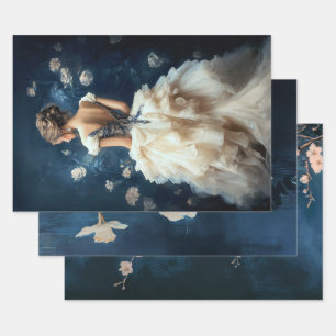 Aristocrat Lady Elegant Portrait Navy Blue Wrapping Paper Sheet