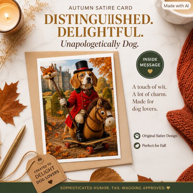 Aristocratic Beagle Autumn Fox Hunt Satire  Card (Creator Uploaded)