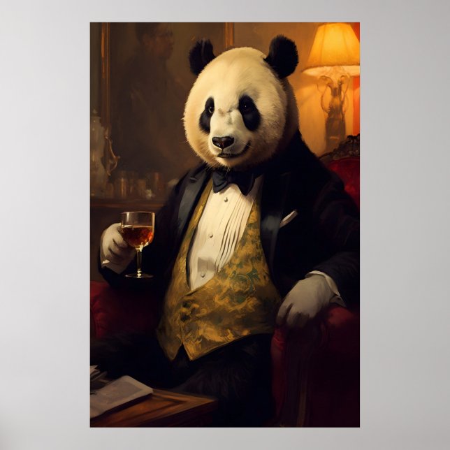 Aristocratic Panda Portrait, Funny Animal Wall Art (Front)