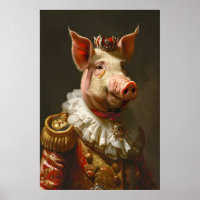 Aristocratic Pig Portrait, Funny Animal