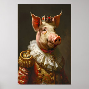Aristocratic Pig Portrait, Funny Animal Poster