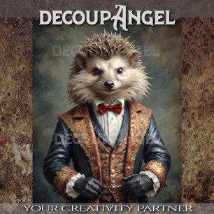Aristocratic-Style Hedgehog -Decoupage- Tissue Paper