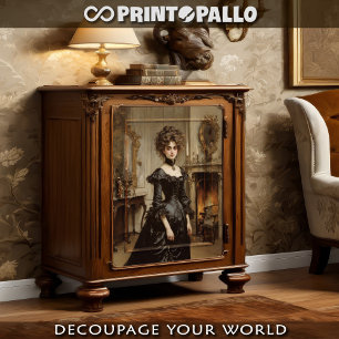 Aristocratic victorian woman in black dress  tissue paper